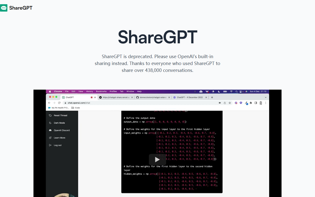 ShareGPT screenshot
