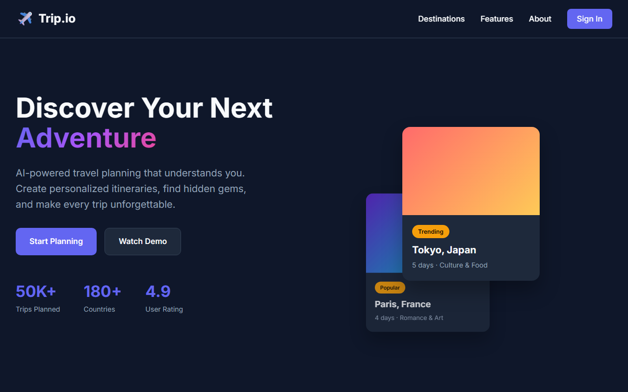 Trip.io screenshot